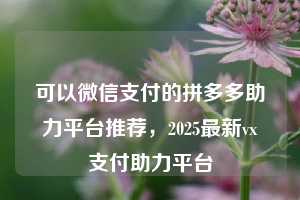 可以微信支付的拼多多助力平台推荐,2025最新vx支付助力平台