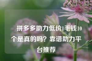 ✅拼多多助力低价1毛钱10个是真的吗？靠谱助力平台推荐