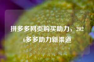 拼多多网页购买助力，2026多多助力新渠道