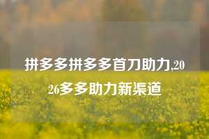 拼多多拼多多首刀助力,2026多多助力新渠道