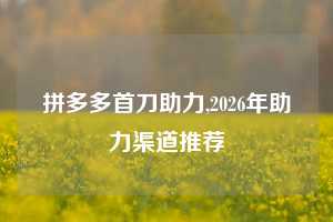 拼多多首刀助力,2026年助力渠道推荐