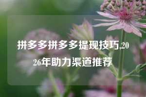 拼多多拼多多提现技巧,2026年助力渠道推荐