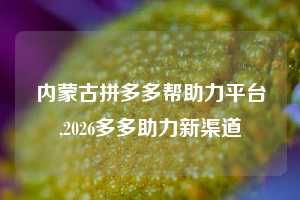 内蒙古拼多多帮助力平台,2026多多助力新渠道