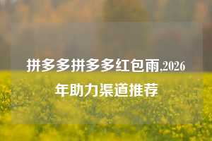拼多多拼多多红包雨,2026年助力渠道推荐