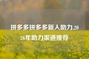 拼多多拼多多新人助力,2026年助力渠道推荐
